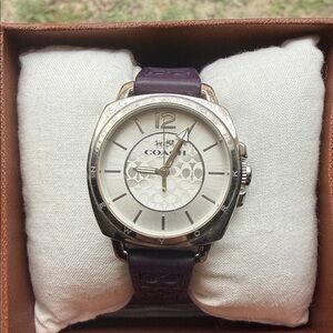 Coach Silver Dial with Dark Purple Strap Watch